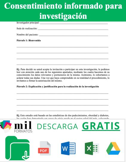 Carta De Consentimiento Informado Para Investigaci N Milformatos