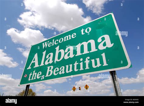 Welcome To Alabama The Beautiful Sign At The State Line Greeting