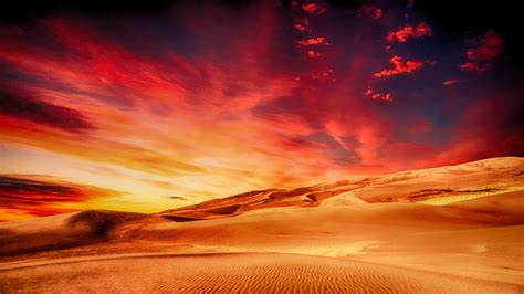 Download 1366x768 Wallpaper Desert Sunset Skyline Clouds Dunes