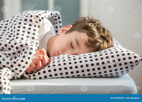 Little Boy Sleeping In Bed Stock Image Image Of Relaxing 81459353