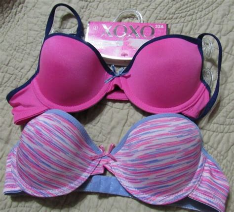 Nwt Xoxo Set Of Two Youth Bras Size 32a Pink Blue Stripe Hot Pink