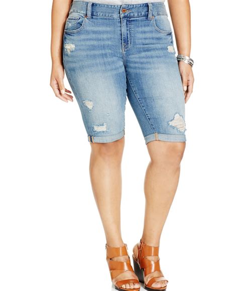 Lucky Brand Lucky Brand Plus Size Distressed Denim Bermuda Shorts In