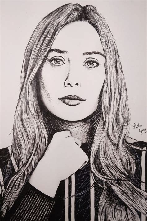 Elizabeth Olsen With Pen And Markers Drawings Female Sketch Scarlet