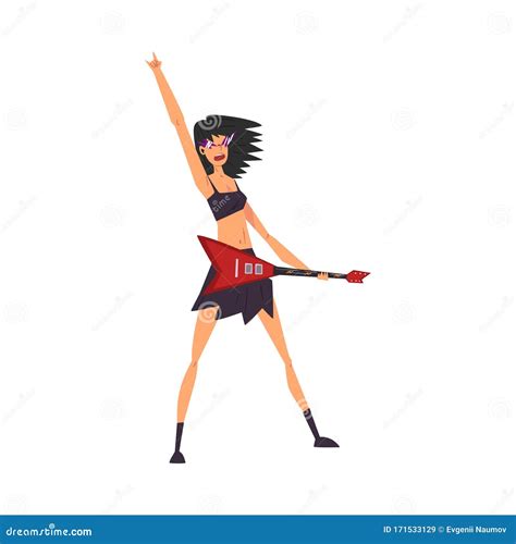 Pretty Girl Rock Star Playing Electric Guitar Vector Illustration Stock