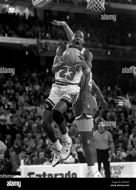 Nba Superstar Michael Jordan Of The Chicago Bulls Is Shown During Game