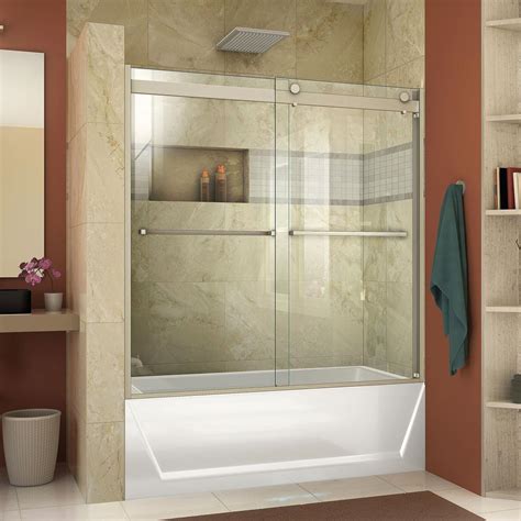 This sliding frameless shower door from vigo provides the ultimate in contemporary design for your bathroom. DreamLine Essence-H 60 in. x 60 in. Frameless Bypass Tub ...