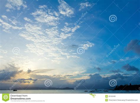 Tropical Beach Sunset Sky With Lighted Clouds Stock Photo Image Of