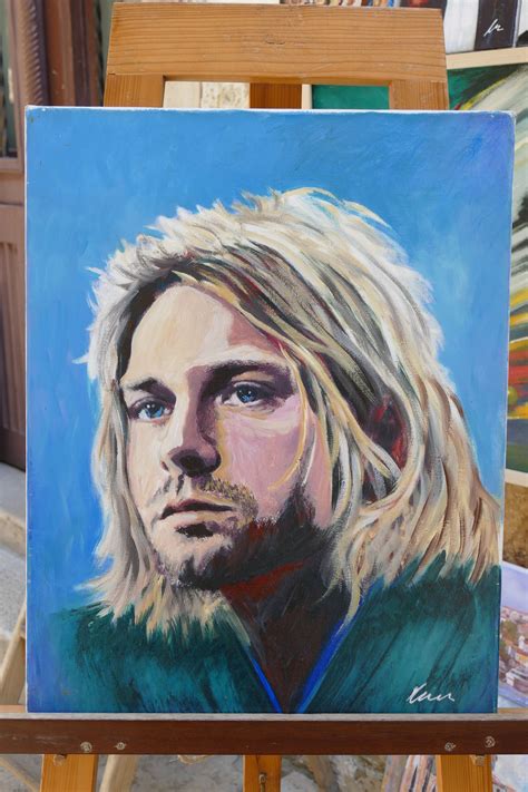 Kurt Cobain portrait painting on canvas - Oil painting created by Art