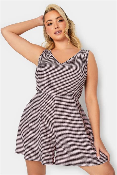 Limited Collection Plus Size Pink Gingham Crinkle Playsuit Yours Clothing