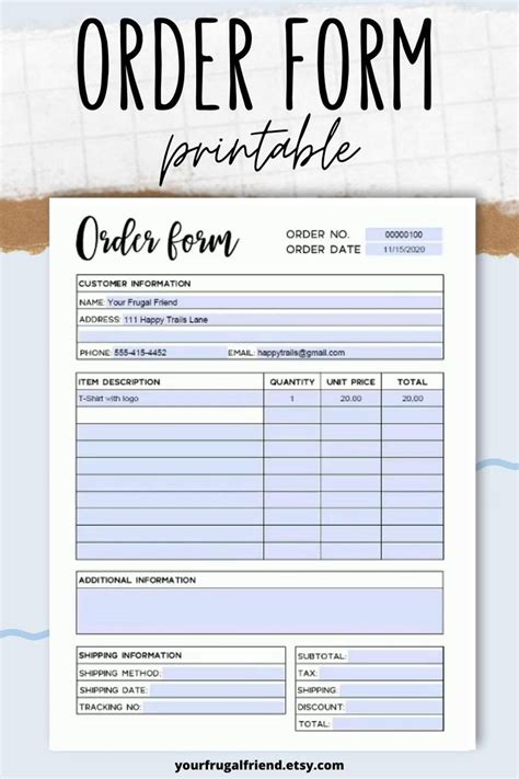 Order Form Template Editable Order Form Printable Editable Etsy