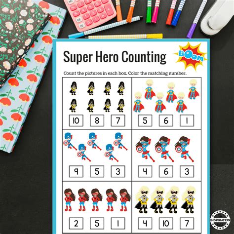 Super Hero Counting Maths Sheets · The Inspiration Edit