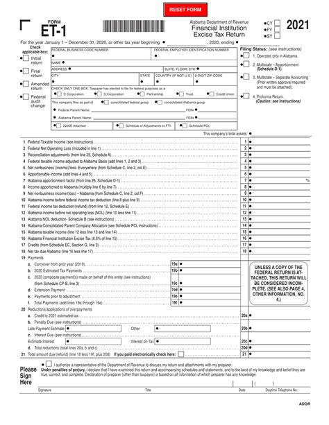 Form Et 1 Download Fillable Pdf Or Fill Online Alabama Financial