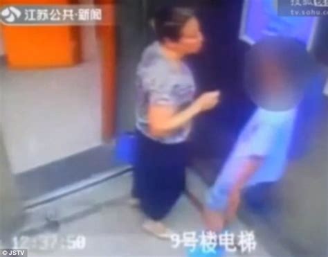Pensioner Forces Herself On A Boy And KISSES Him Inside A Lift After He
