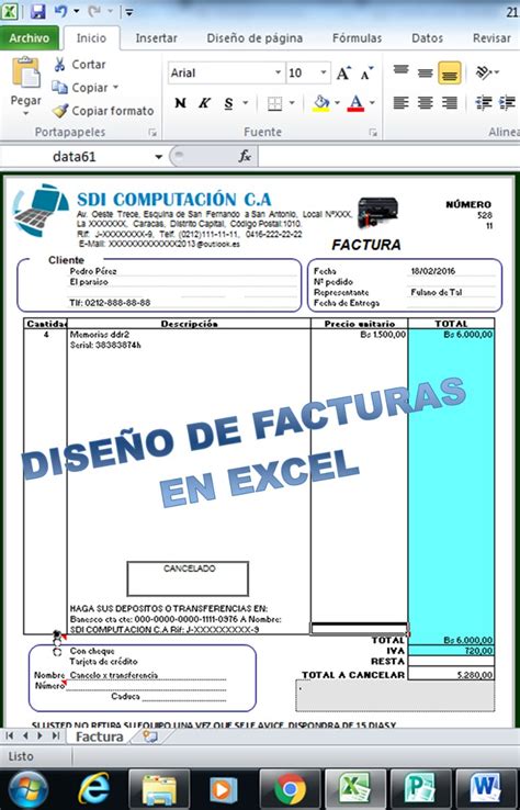 Diseño De Plantillas Para Facturas En Excel Bs 500000 En Mercado Libre