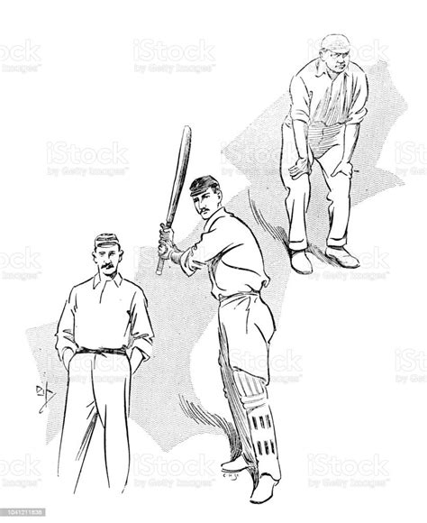 Antique Engraving Illustration Cricket Players Stock Illustration