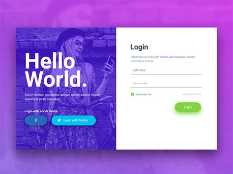 Hello World Login And Registration Form Login Design Login Page Design