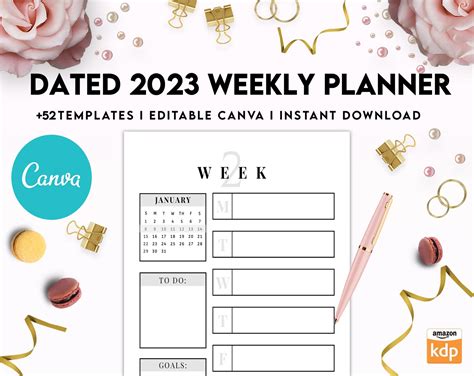 Dated 2023 Weekly spread Planner +52 Canva Templates 8.5x11, Printable