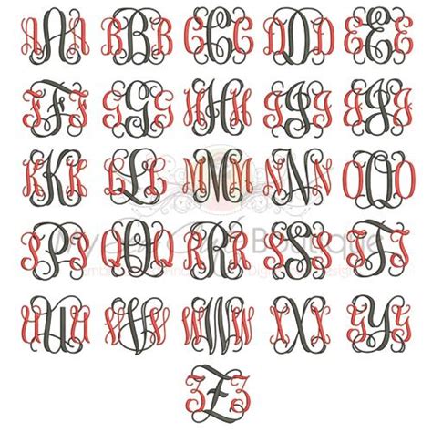 Vine Intertwined Monogram Machine Embroidery Font Alphabet Bx