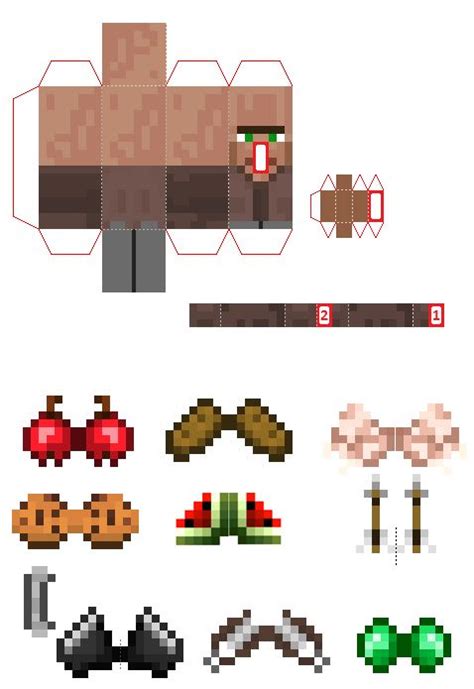 Papercraft Mini Villager With Items Papercraft Minecraft Skin