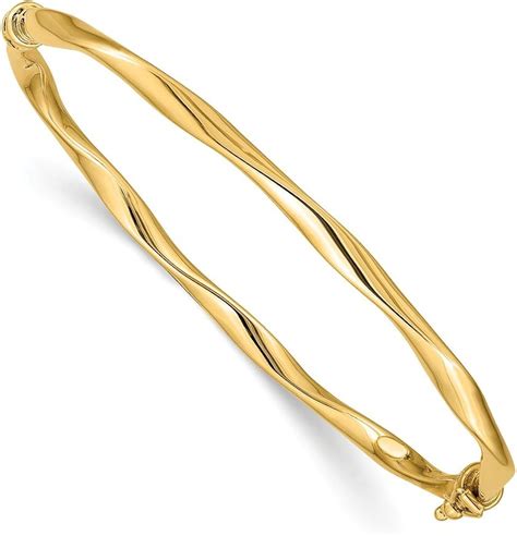 Solid 14k Yellow Gold Twisted Tube Hinged Bangle Bracelet