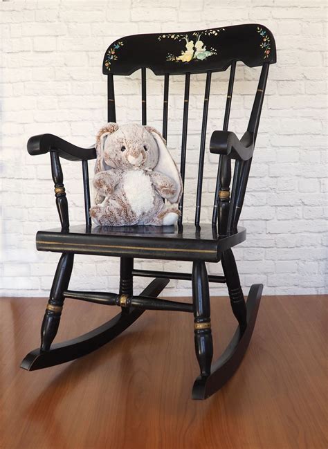 So if it strikes your fancy, you can build it courtesy of these plans. Vintage Children's Rocking Chair Black Wooden Folk Art