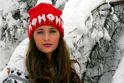 Free Images Snow Cold Winter Girl White Portrait Spring Red Weather Hat Clothing
