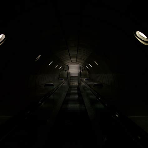 Download Wallpaper 3415x3415 Escalator Descent Tunnel Dark Ipad Pro