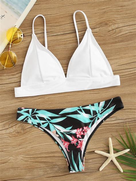 Triangle Top With Tropical Print Bikini Set Tropical Print Bikinis