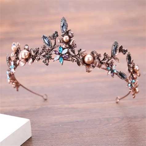 Vintage Baroque Simulated Pearl Crystal Floral Bridal Crown Tiara