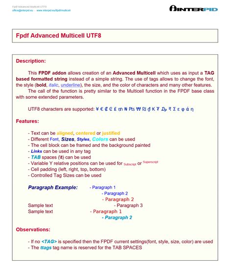 Fpdf Advanced Multicell Utf8 Tfpdf Interpid Website
