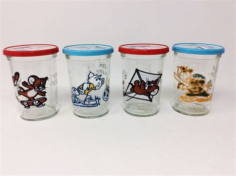 Set Of 4 Vintage Welchs Tom And Jerry Collectible Jelly Jars Glasses