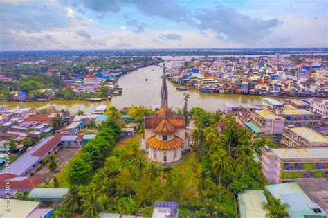 Aerial View Of The Famous Cai Be Church In The Mekong Delta Roman