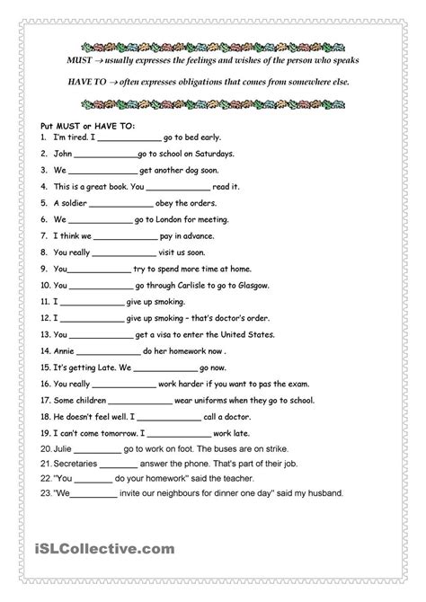 Must Vs Have To English Grammar Worksheets Learn English Words