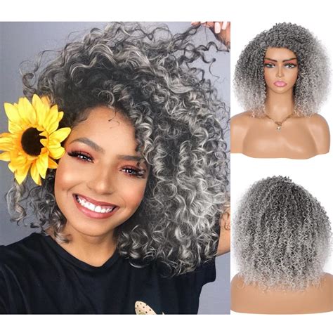 Amazon Kalyss Grey Short Afro Kinky Curly Wigs For Women Side