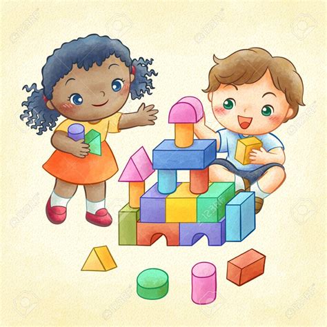 Children Playing Building Blocks