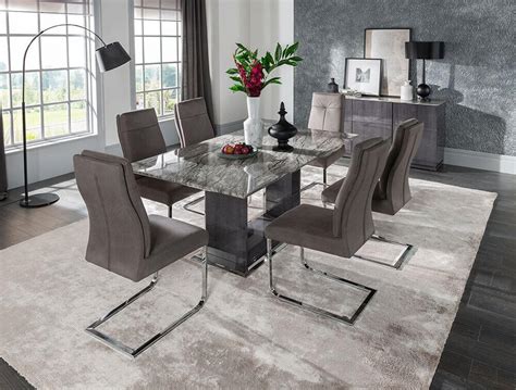 Modern marble table by massimilano. Rina Grey Marble Dining Table Set | Modern Marble | FADS