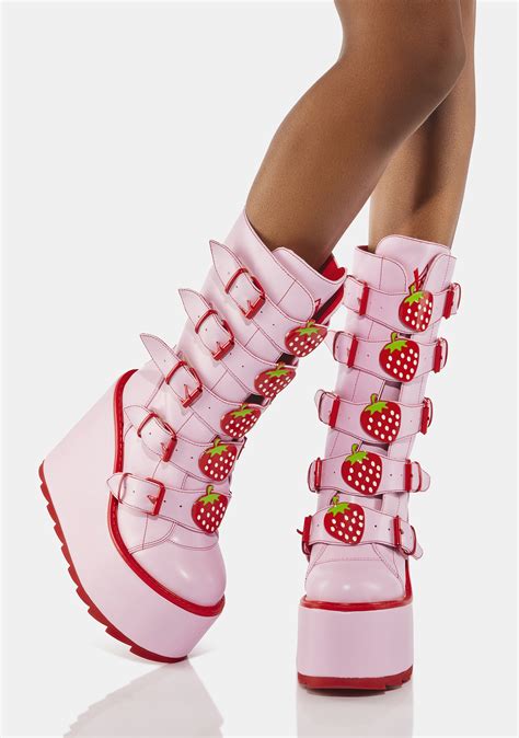 Yru Strawberry Platform Boots Pinkred Dolls Kill