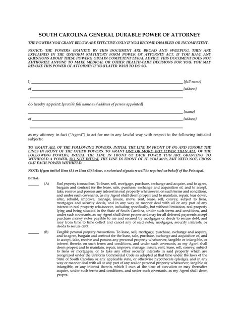 South Carolina Power Of Attorney Form Forms Mta3otu Resume Examples