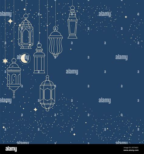 Hanging Lanterns Over Night Sky Arabic Lamp Lights Ramadan Kareem