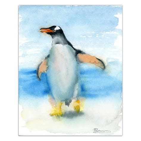 Abstract Penguin Art Original Watercolor Painting Nursery Etsy