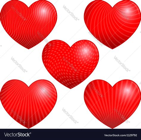 Five Beautiful Hearts With Patterns Royalty Free Vector