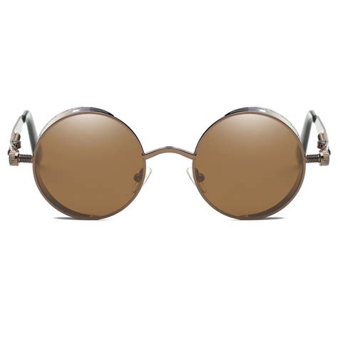 Dollger Vintage Steampunk Retro Metal Round Circle Frame Sunglasses Dark Brown Lens You Can