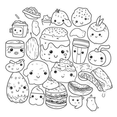 Kawaii Character Food Coloring Pages Free Coloring Book Illustrations