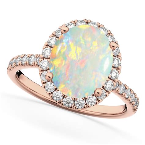 Oval Cut Halo Opal And Diamond Engagement Ring 14k Rose Gold 216ct Ad4983