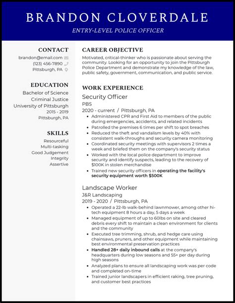Entry Level Police Officer Resume Examples For