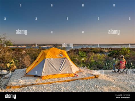 Camper Looking At Amistad Reservoir At Sunrise Governors Landing