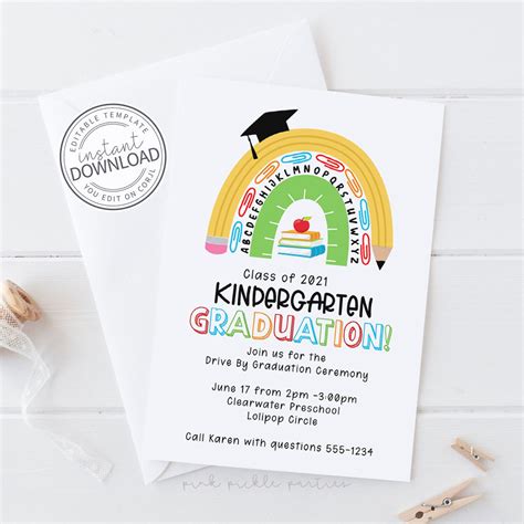 Preschool Graduation Invitation School Rainbow Invitation Etsy
