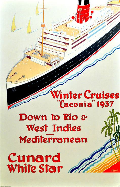 Original Vintage Art Deco Poster Cunard White Star Winter Cruises