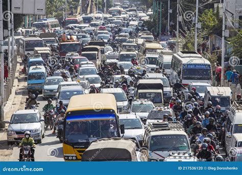 Traffic Jam And Air Pollution In Central Kathmandu Nepal Editorial