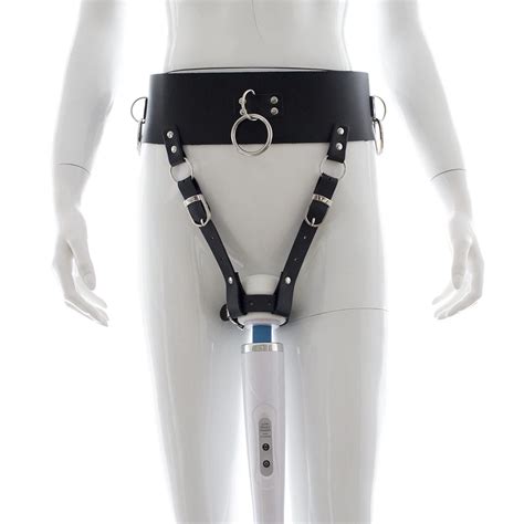 Forced Orgasm Female Chastity Belt Pu Leather Wand Holder Strapon Dildo Pants Open Crotch Bdsm